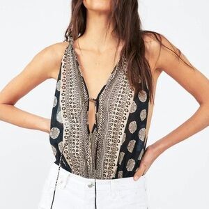 Free People “Soul of the Sun” Bodysuit in Black Combo